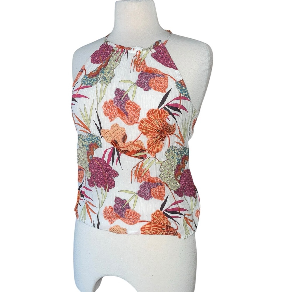 Rachel Zoe White and Orange Floral Halter Blouse